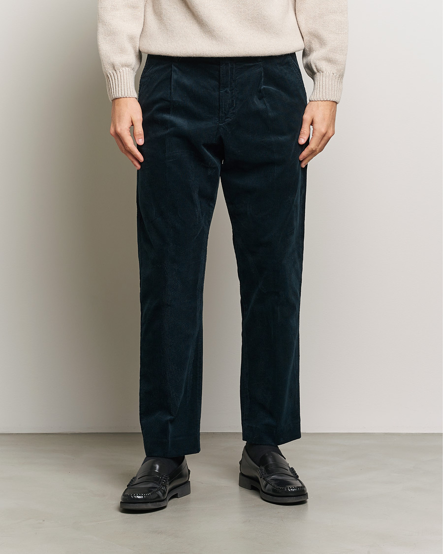 Mies | Housut | NN07 | Bill Pleated Corduroy Pants Navy Blue