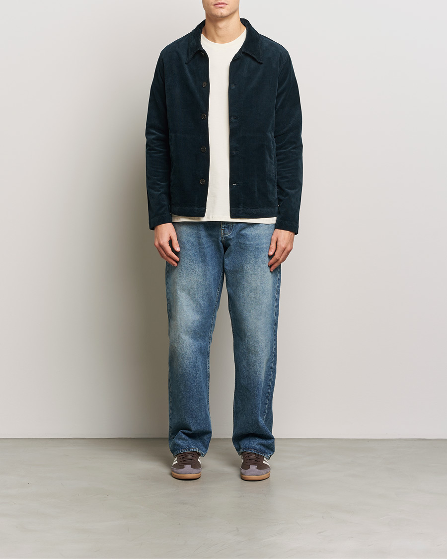 Mies | Kauluspaidat | NN07 | Zander Corduroy Overshirt Navy Blue