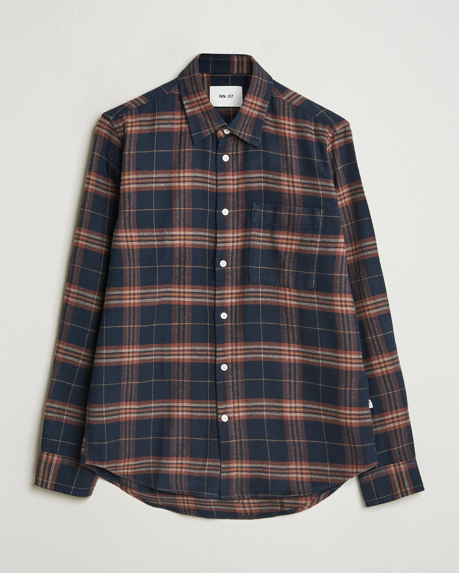 Mies | Kauluspaidat | NN07 | Arne Brushed Cotton Checked Shirt Navy/Red