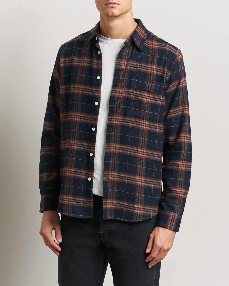 Mies | Kauluspaidat | NN07 | Arne Brushed Cotton Checked Shirt Navy/Red