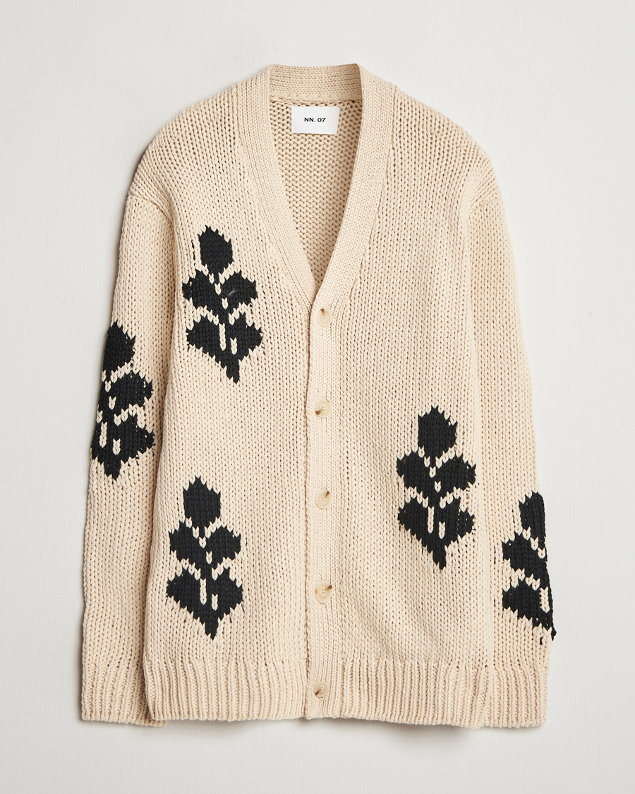 Mies | Puserot | NN07 | Mika Knitted Leaf Cardigan Ecru