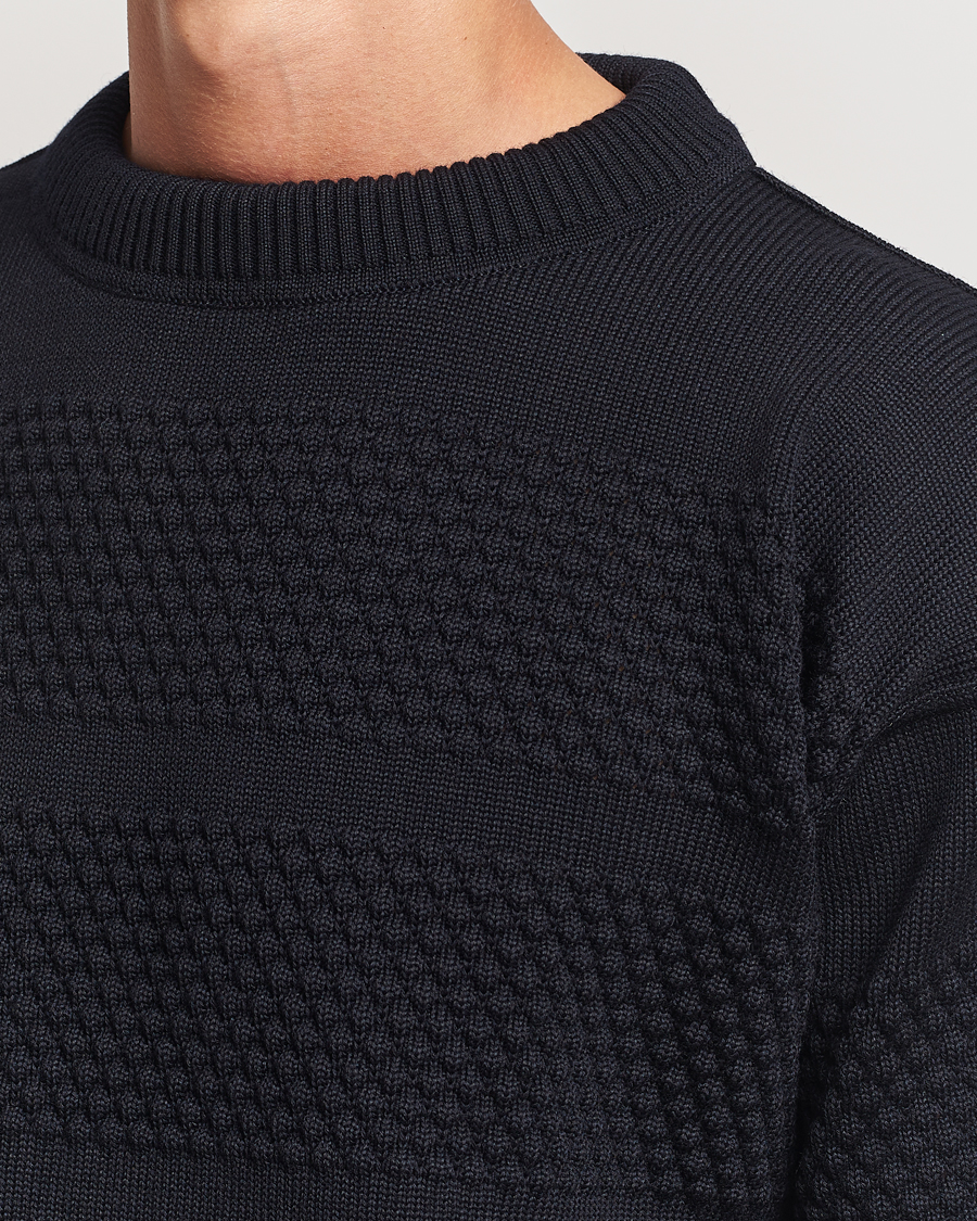 Mies | Puserot | S.N.S. Herning | Fisherman Wool Crew Neck Sweater Navy Blue