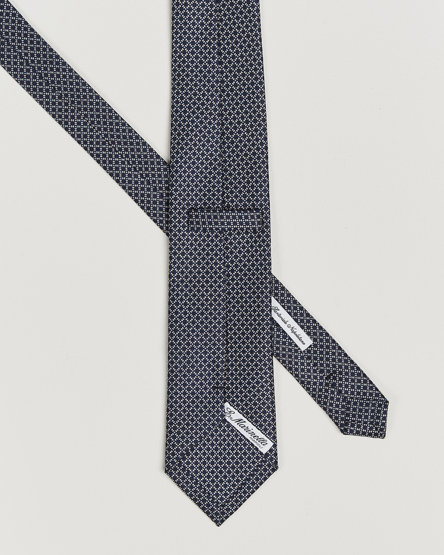 Mies | E. Marinella 3-Fold Printed Silk Tie Navy/White | E. Marinella | 3-Fold Printed Silk Tie Navy/White