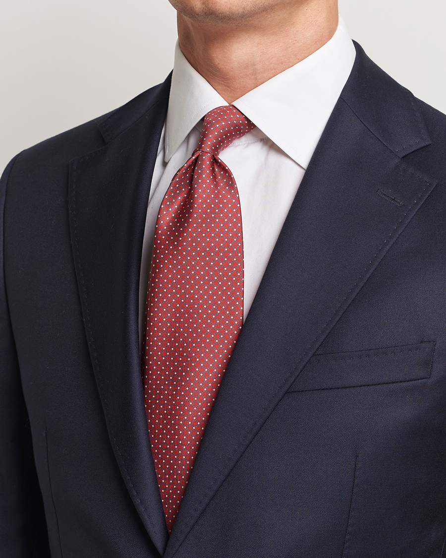 Mies | E. Marinella 3-Fold Printed Silk Tie Burgundy | E. Marinella | 3-Fold Printed Silk Tie Burgundy