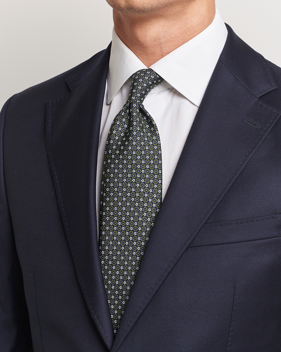 Mies | E. Marinella 3-Fold Printed Silk Tie Navy/Green | E. Marinella | 3-Fold Printed Silk Tie Navy/Green