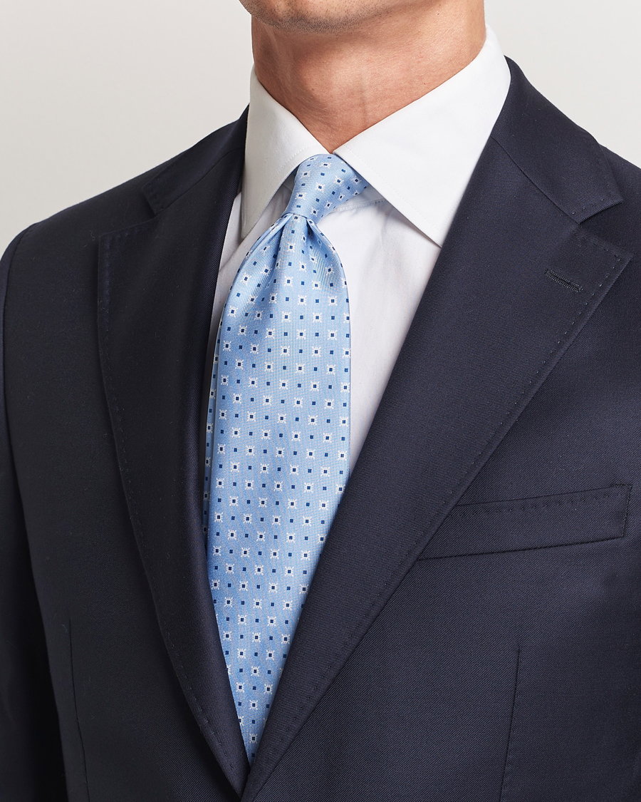 Mies | E. Marinella 3-Fold Printed Silk Tie Light Blue | E. Marinella | 3-Fold Printed Silk Tie Light Blue
