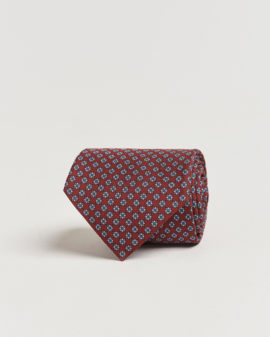 Mies | E. Marinella 3-Fold Printed Silk Tie Burgundy | E. Marinella | 3-Fold Printed Silk Tie Burgundy