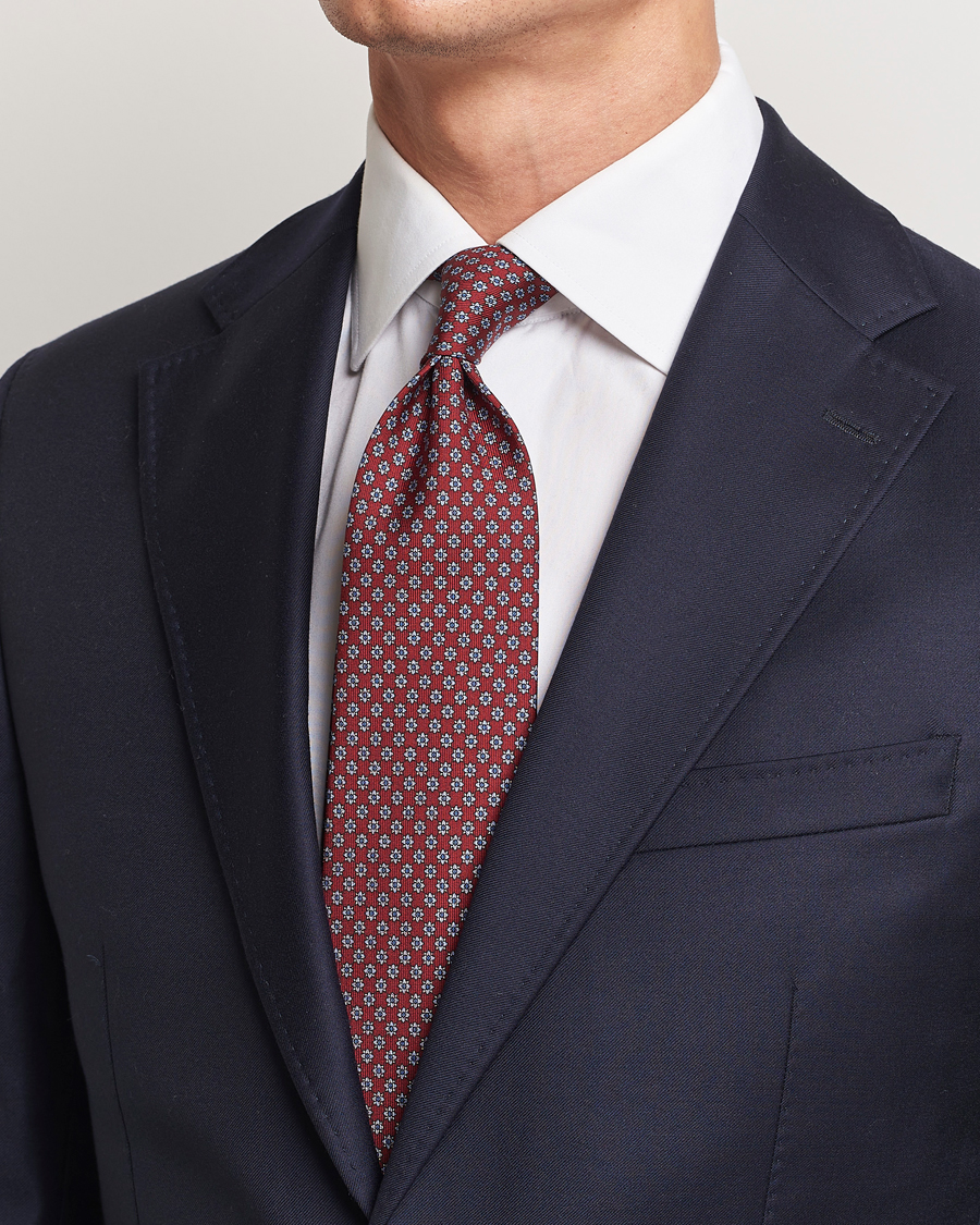 Mies | E. Marinella 3-Fold Printed Silk Tie Burgundy | E. Marinella | 3-Fold Printed Silk Tie Burgundy