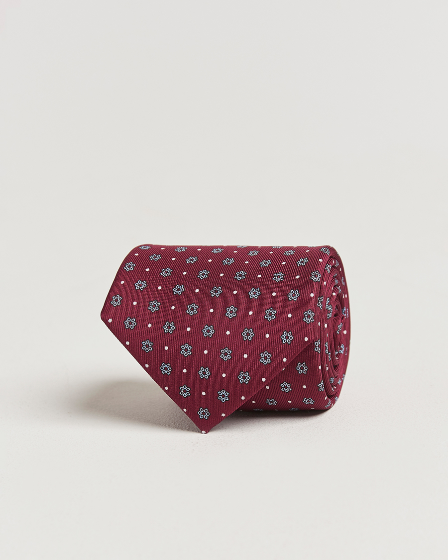 Mies | E. Marinella 3-Fold Printed Silk Tie Burgundy | E. Marinella | 3-Fold Printed Silk Tie Burgundy