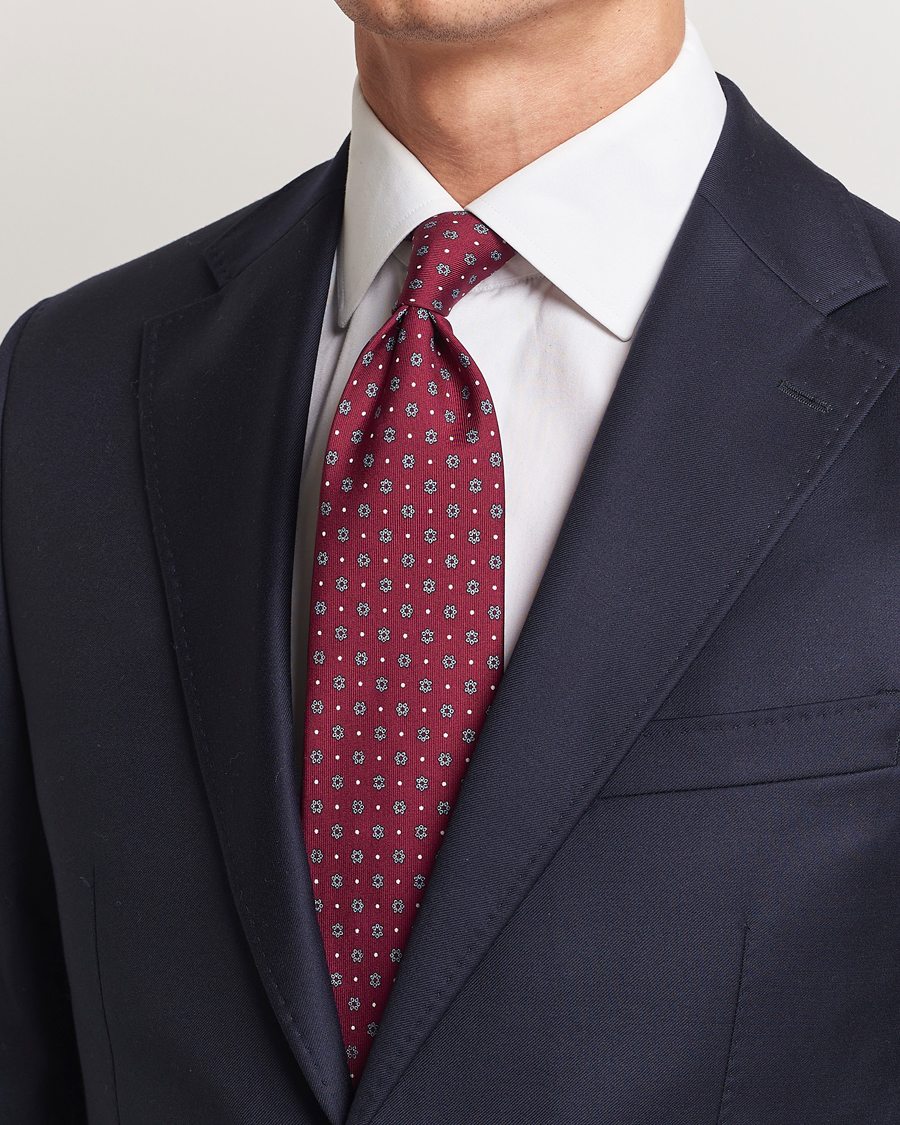 Mies | E. Marinella 3-Fold Printed Silk Tie Burgundy | E. Marinella | 3-Fold Printed Silk Tie Burgundy