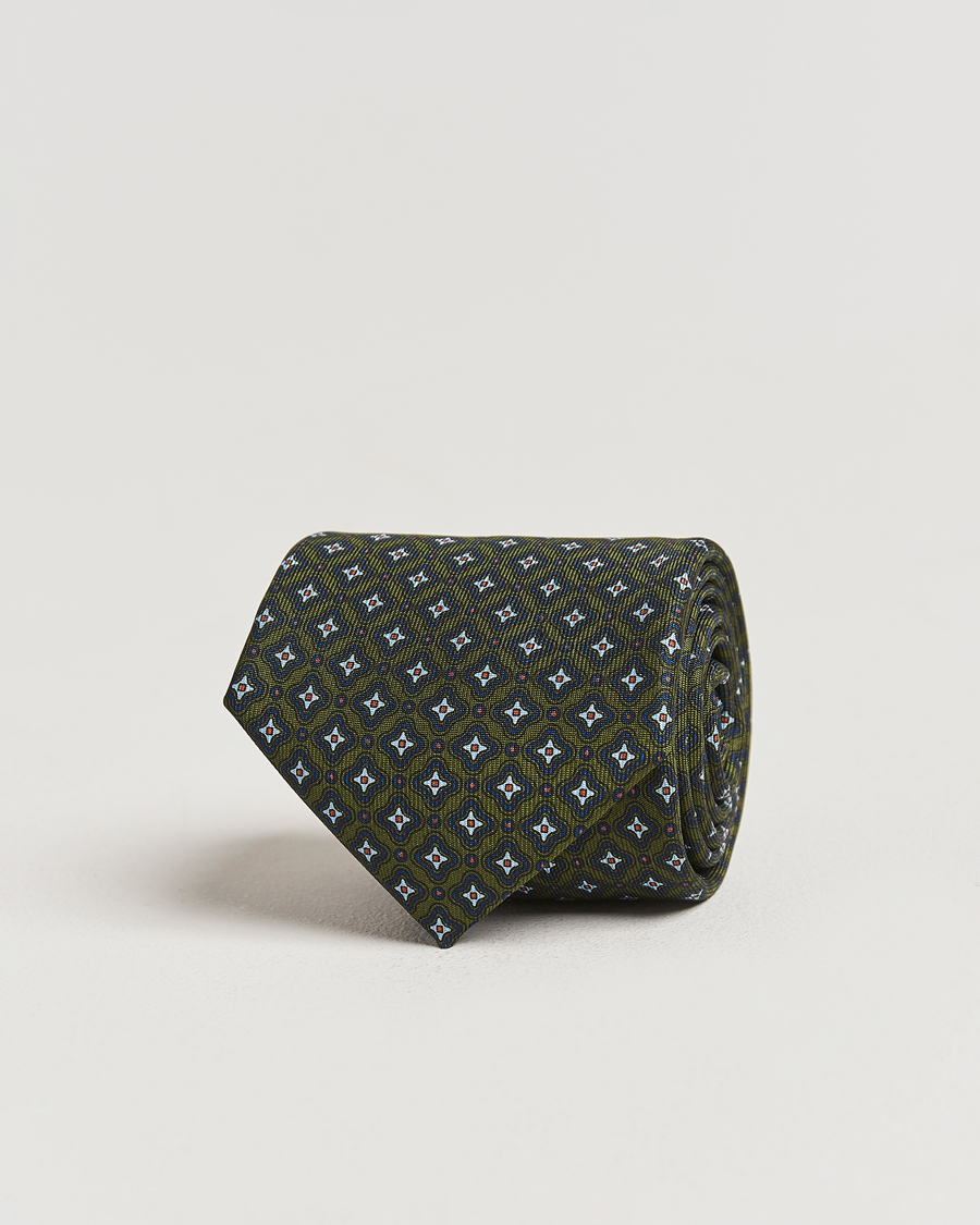 Mies | E. Marinella 3-Fold Printed Silk Tie Dark Green | E. Marinella | 3-Fold Printed Silk Tie Dark Green