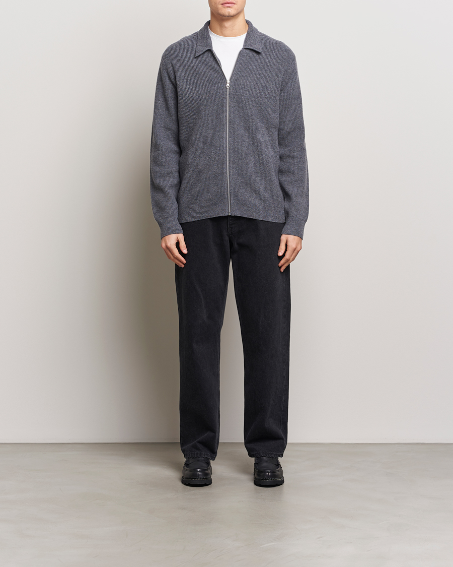 Mies | Puserot | Samsøe Samsøe | Saisaks Merino Rib Knitted Full Zip Charcoal