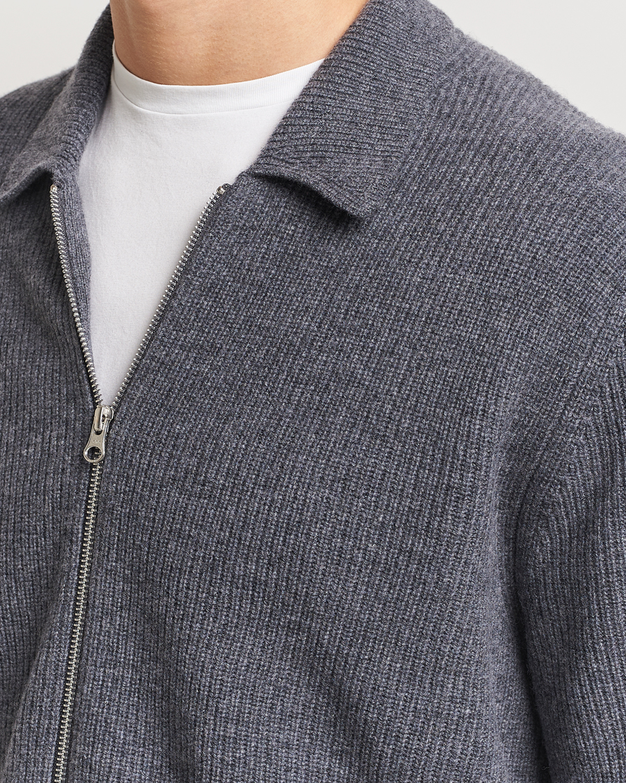 Mies | Puserot | Samsøe Samsøe | Saisaks Merino Rib Knitted Full Zip Charcoal