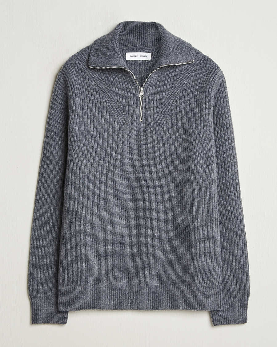 Mies | Puserot | Samsøe Samsøe | Jacks Merino Rib Knitted Half Zip Charcoal