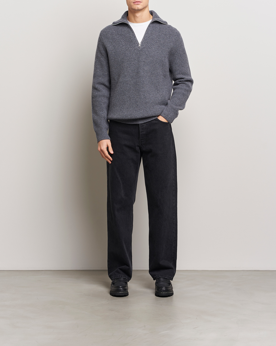 Mies | Puserot | Samsøe Samsøe | Jacks Merino Rib Knitted Half Zip Charcoal