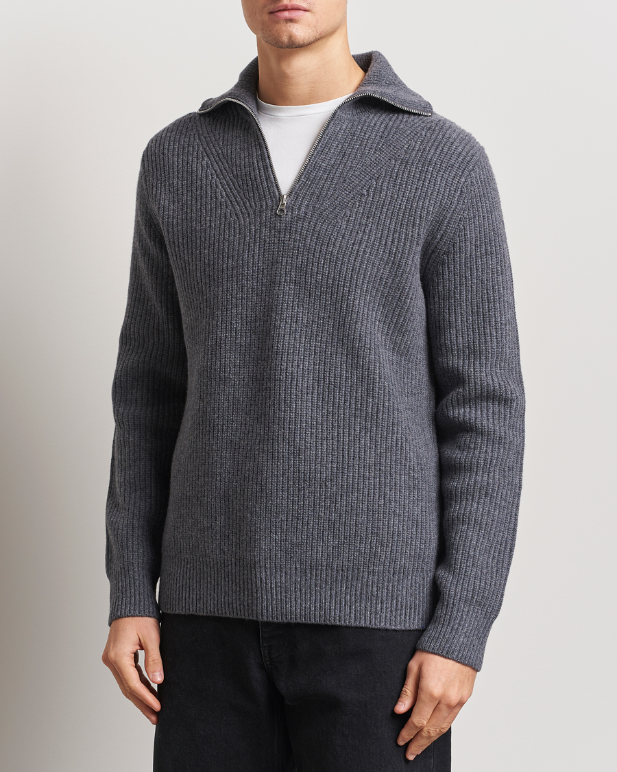 Mies | Puserot | Samsøe Samsøe | Jacks Merino Rib Knitted Half Zip Charcoal