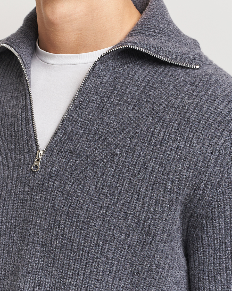 Mies | Puserot | Samsøe Samsøe | Jacks Merino Rib Knitted Half Zip Charcoal