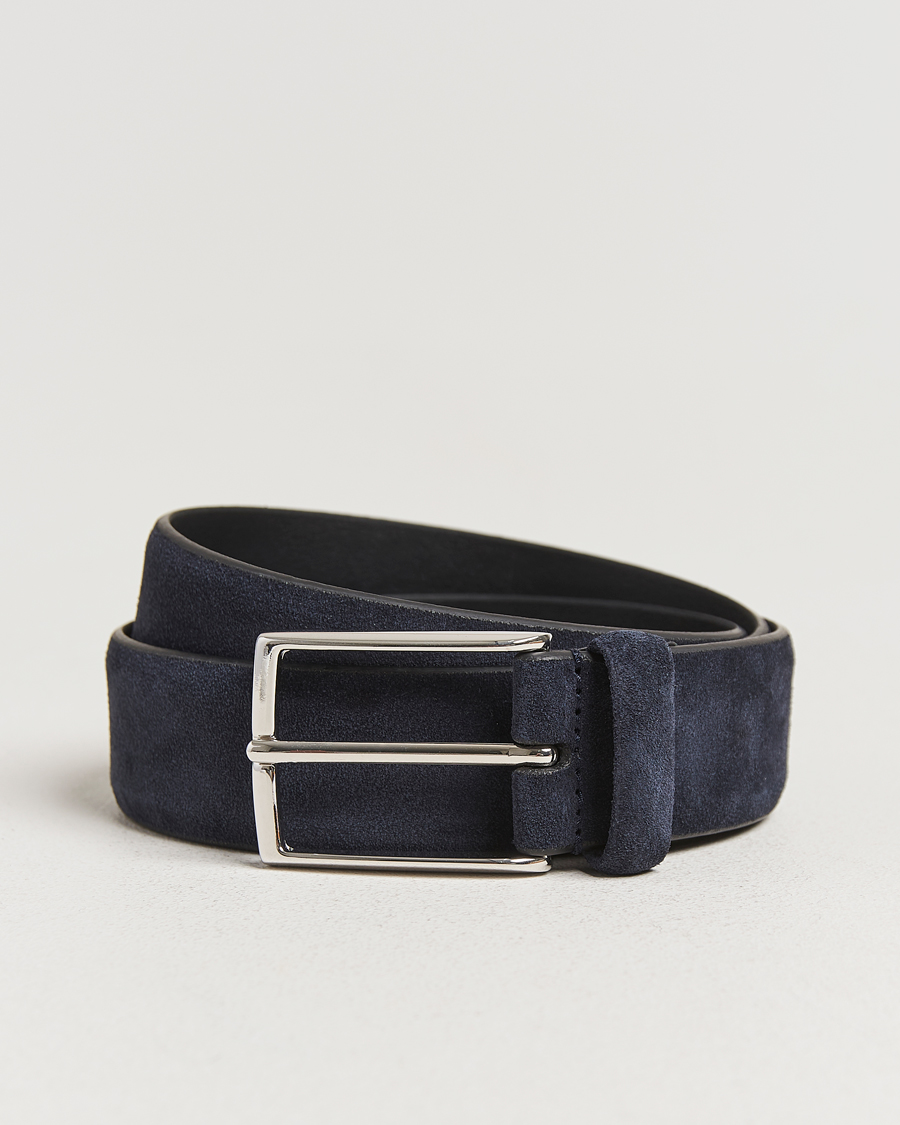 Mies | Vyöt | Anderson's | Calf Suede 3,5 cm Belt Navy