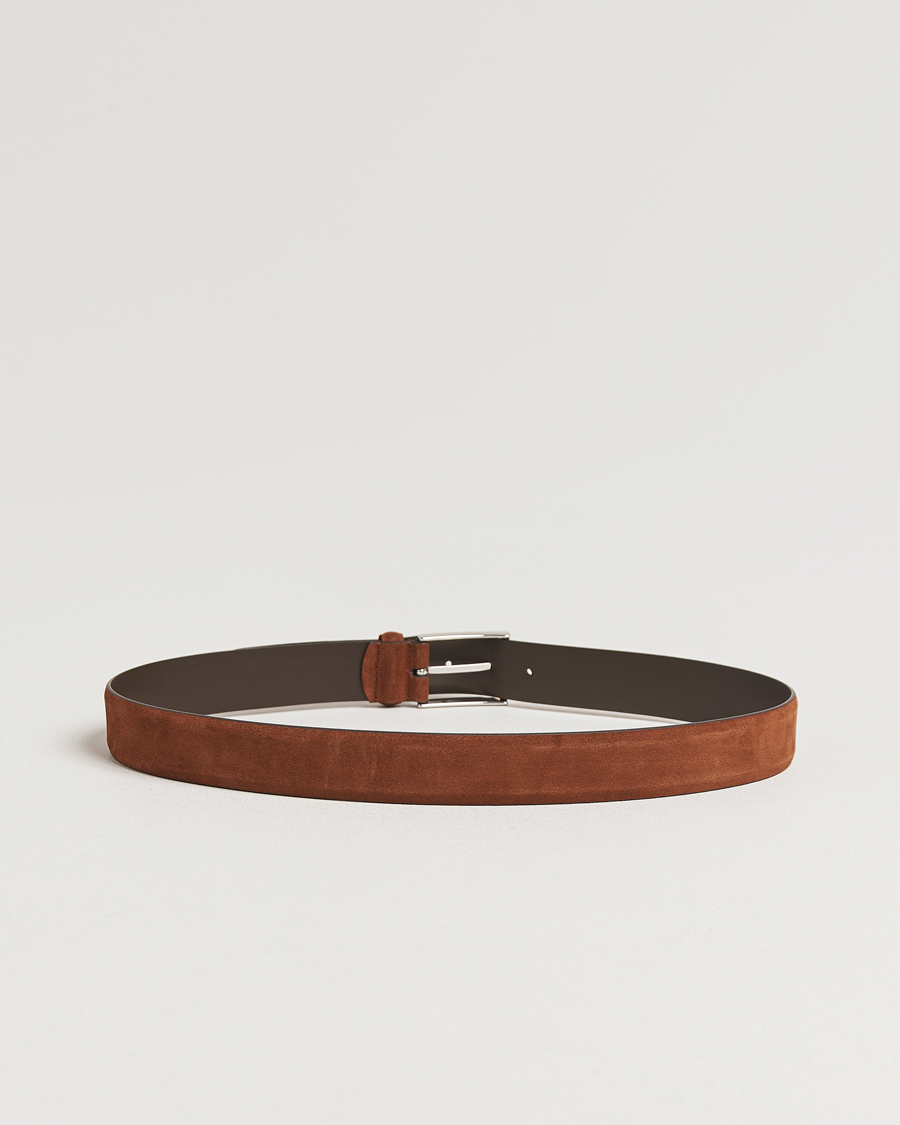 Mies | Vyöt | Anderson's | Calf Suede 3,5 cm Belt Tobacco