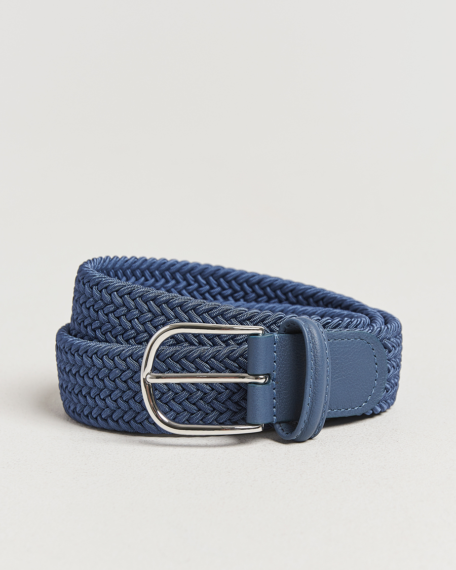 Mies | Vyöt | Anderson's | Stretch Woven 3,5 cm Belt Air Force Blue