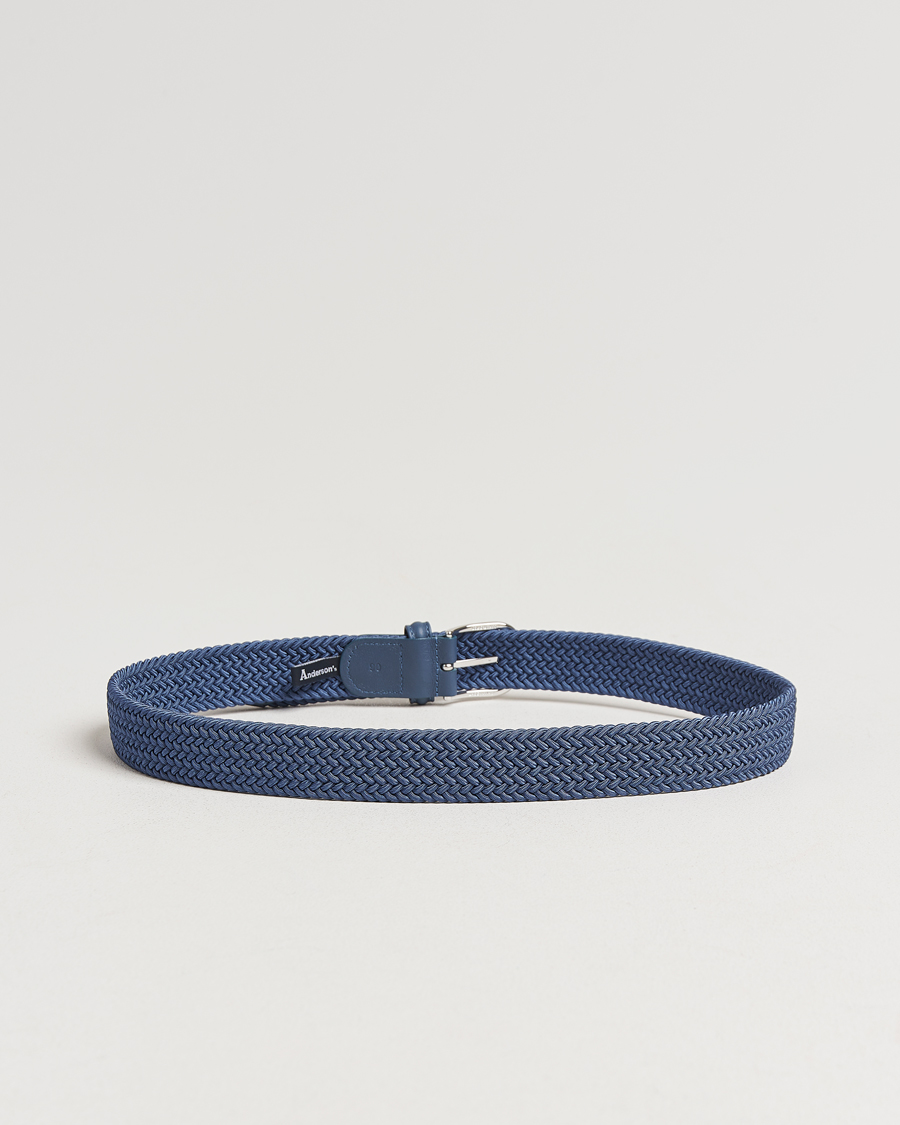 Mies | Vyöt | Anderson's | Stretch Woven 3,5 cm Belt Air Force Blue