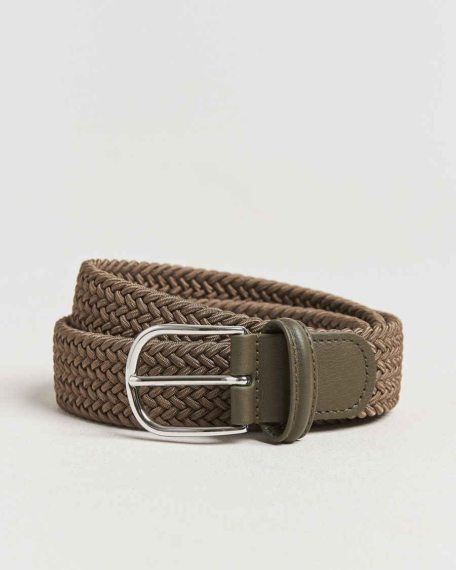 Mies | Vyöt | Anderson's | Stretch Woven 3,5 cm Belt Khaki