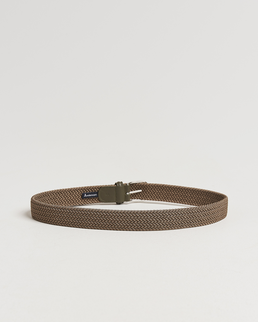 Mies | Vyöt | Anderson's | Stretch Woven 3,5 cm Belt Khaki