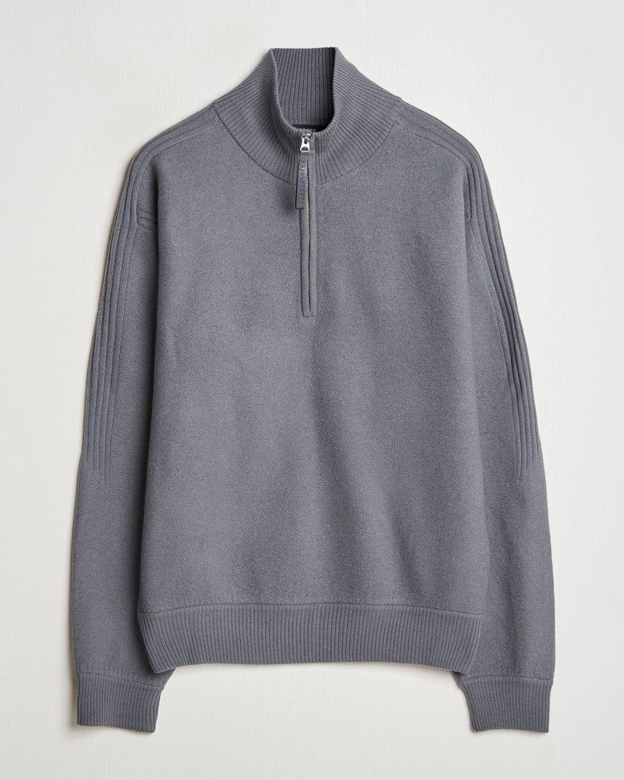 Mies | Puserot | J.Lindeberg | Bon Boiled Wool Quarter Zip Lava Smoke