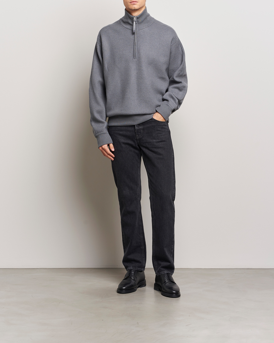 Mies | Puserot | J.Lindeberg | Bon Boiled Wool Quarter Zip Lava Smoke