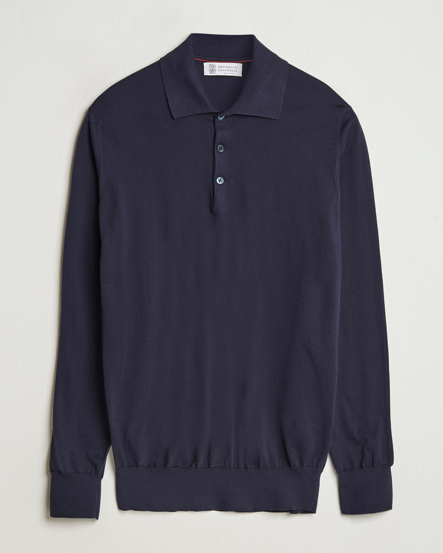 Mies | Puserot | Brunello Cucinelli | Long Sleeve Polo Navy