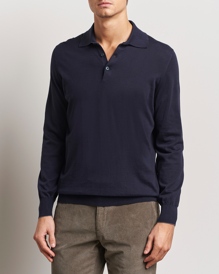 Mies | Puserot | Brunello Cucinelli | Long Sleeve Polo Navy
