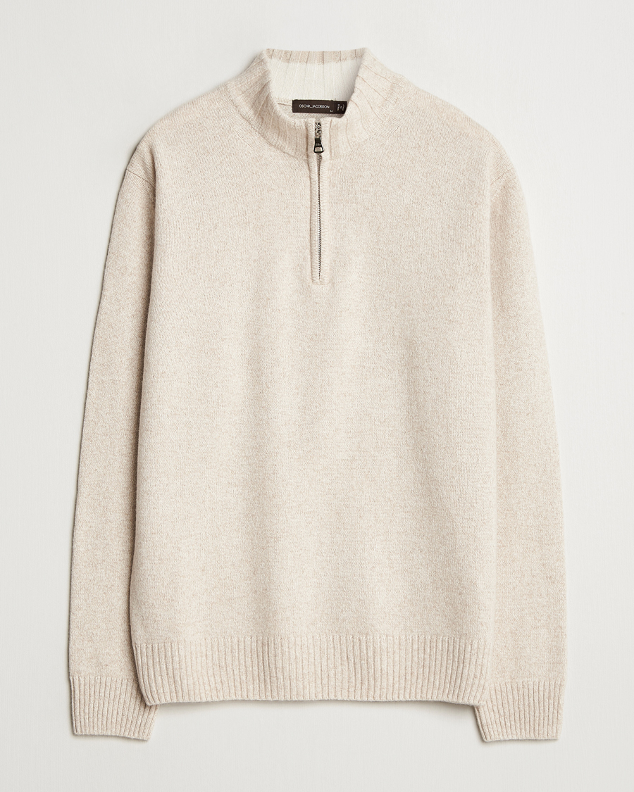 Mies | Puserot | Oscar Jacobson | Paul Wool/Cashmere Melange Half Zip Beige