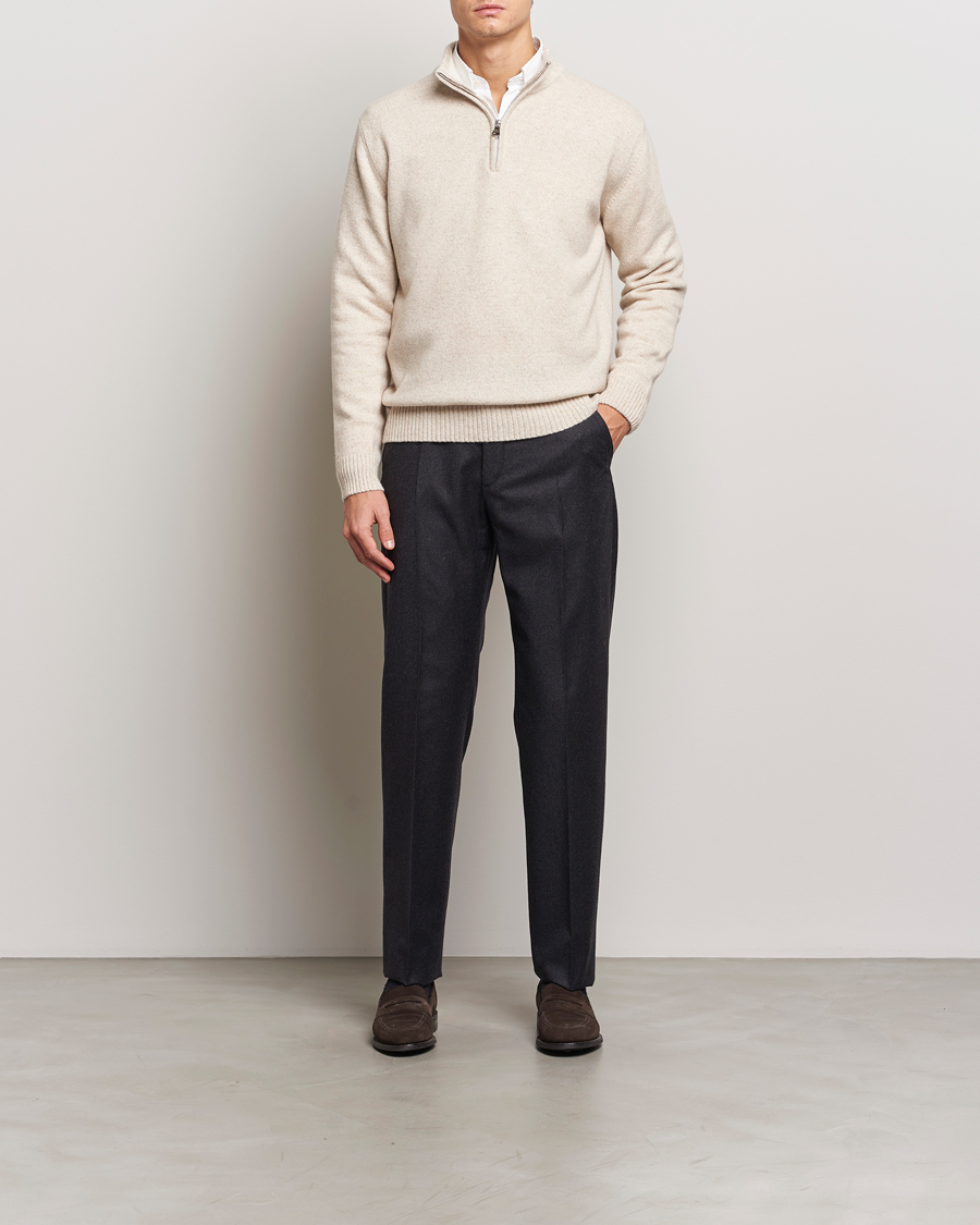 Mies | Puserot | Oscar Jacobson | Paul Wool/Cashmere Melange Half Zip Beige