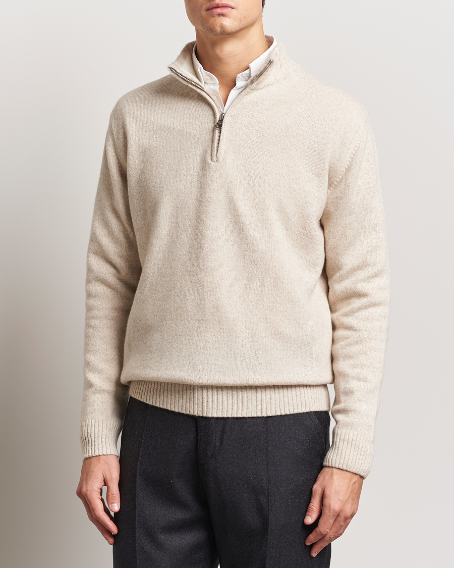 Mies | Puserot | Oscar Jacobson | Paul Wool/Cashmere Melange Half Zip Beige