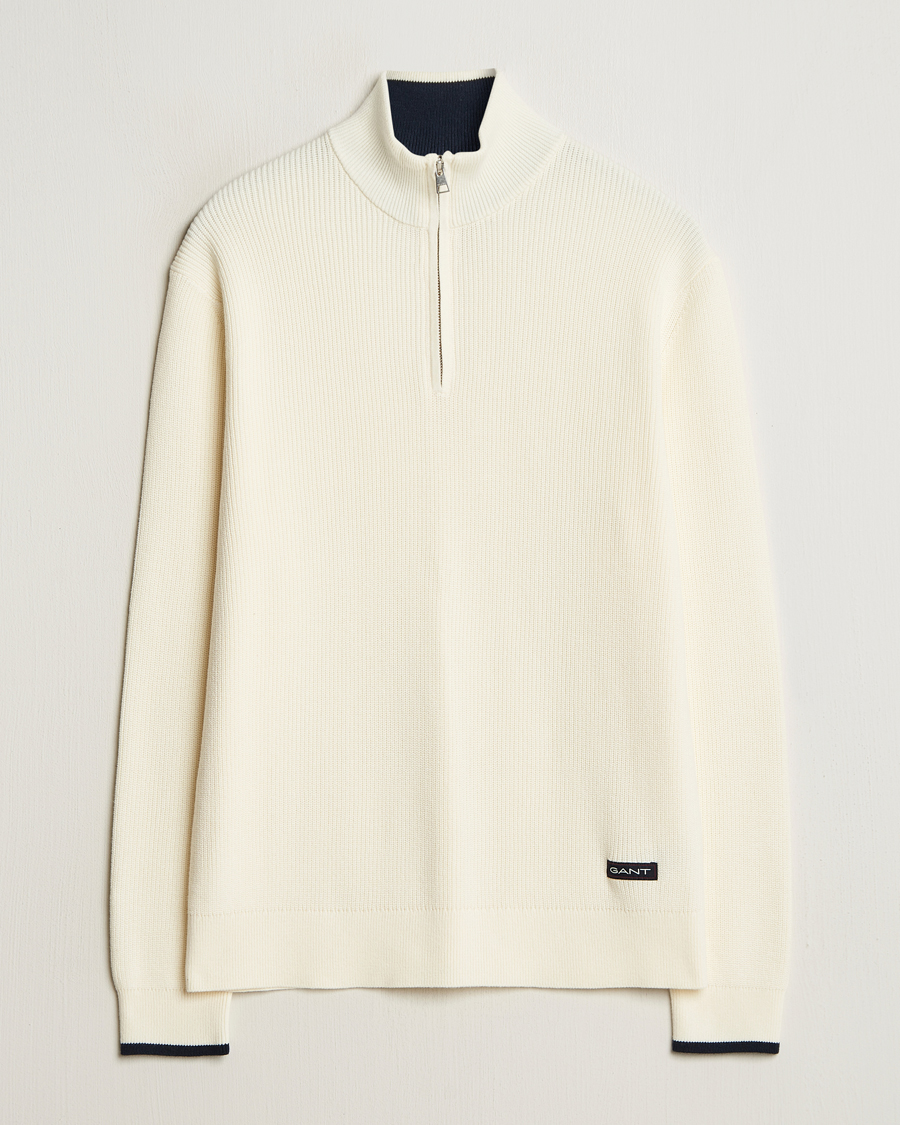 Mies | Puserot | GANT | Ribbed Cotton Half Zip Cream
