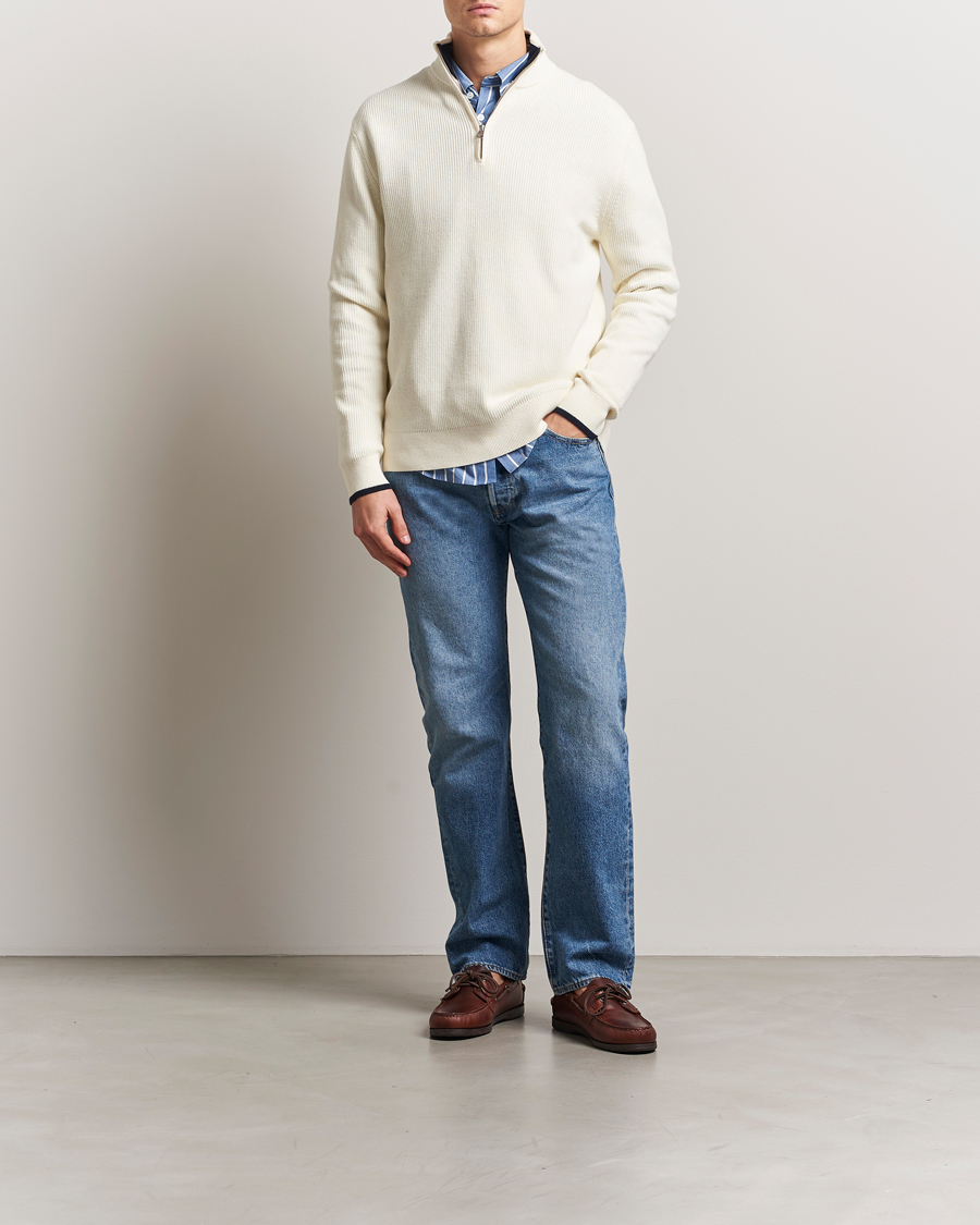 Mies | Puserot | GANT | Ribbed Cotton Half Zip Cream