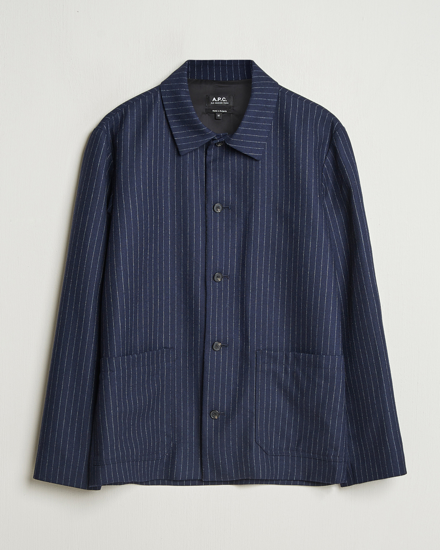 Mies | Takit | A.P.C. | Wool Pinstriped Shirt Jacket Dark Navy