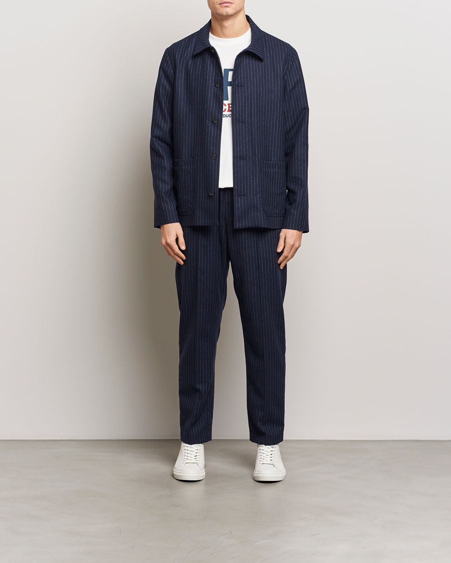 Mies | Takit | A.P.C. | Wool Pinstriped Shirt Jacket Dark Navy