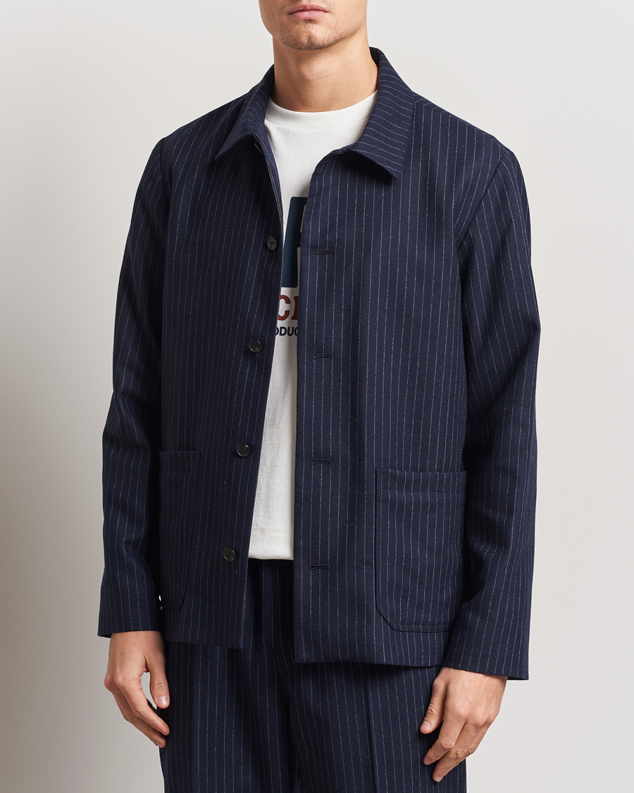 Mies | Takit | A.P.C. | Wool Pinstriped Shirt Jacket Dark Navy