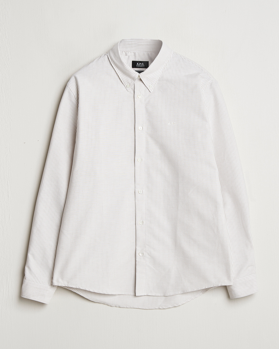 Mies | Kauluspaidat | A.P.C. | Greg Striped Oxford Shirt Beige/White