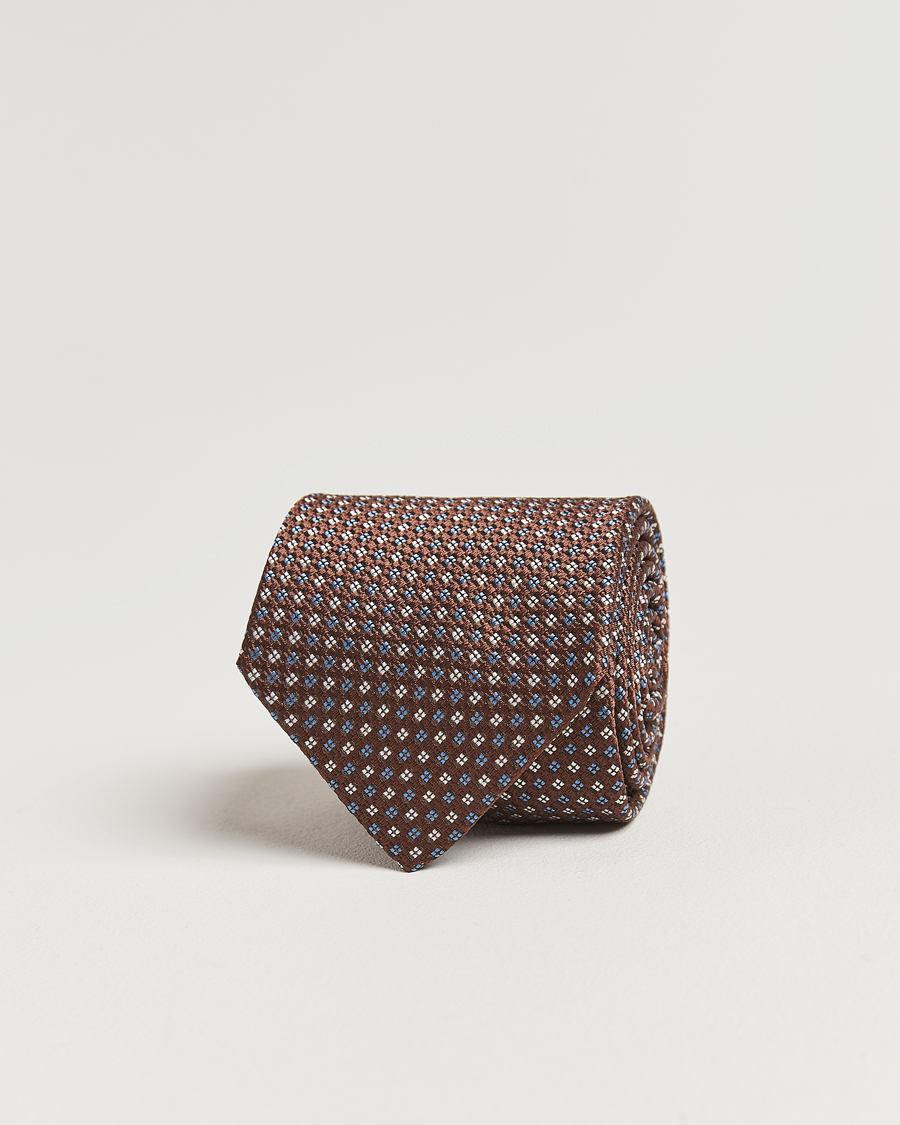 Mies | Amanda Christensen Silk Printed Flower 8cm Tie Brown | Amanda Christensen | Silk Printed Flower 8cm Tie Brown