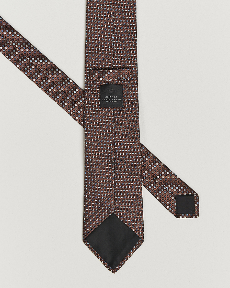 Mies | Amanda Christensen Silk Printed Flower 8cm Tie Brown | Amanda Christensen | Silk Printed Flower 8cm Tie Brown