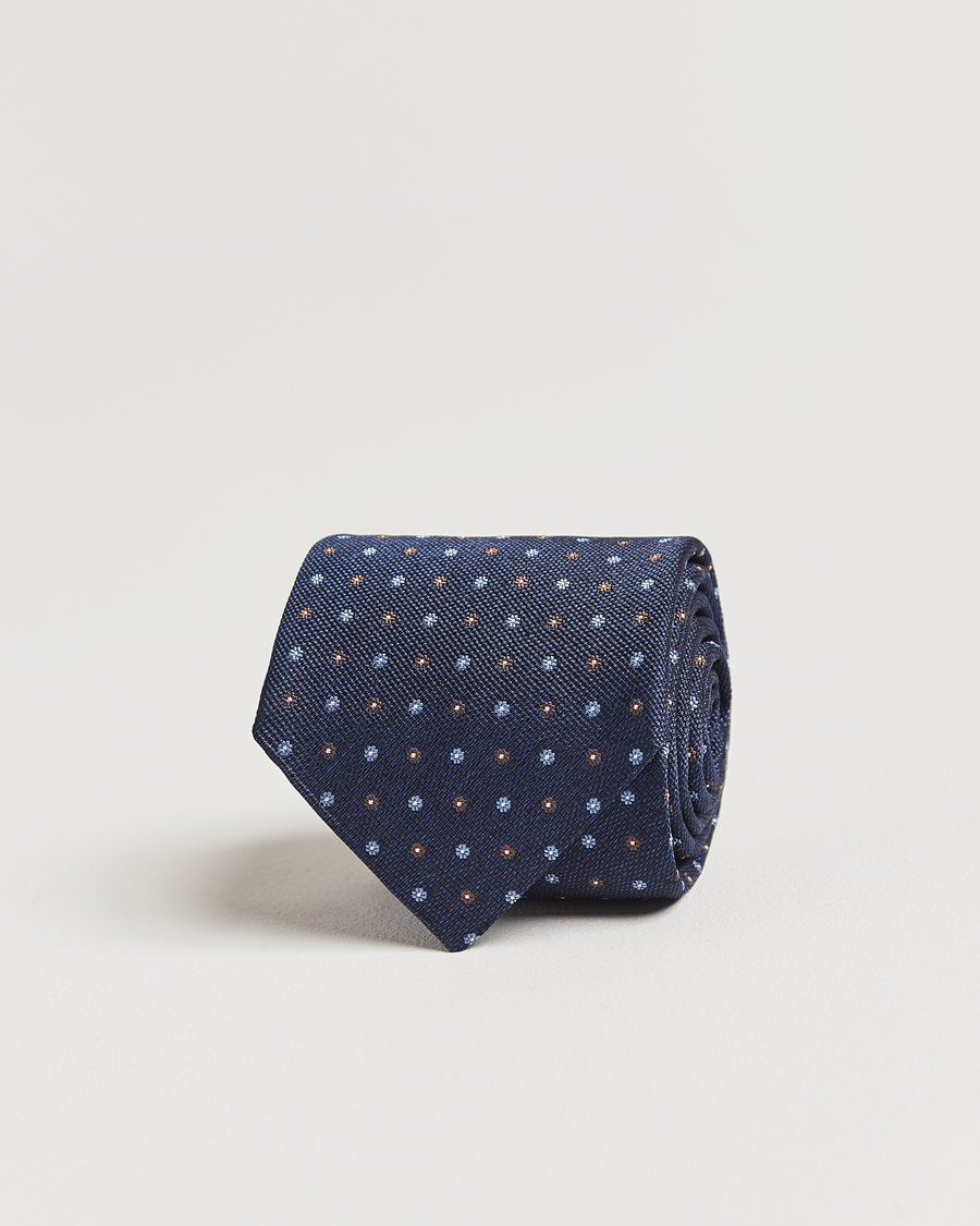 Mies | Amanda Christensen Silk Reps Printed Flower 8cm Tie Navy | Amanda Christensen | Silk Reps Printed Flower 8cm Tie Navy
