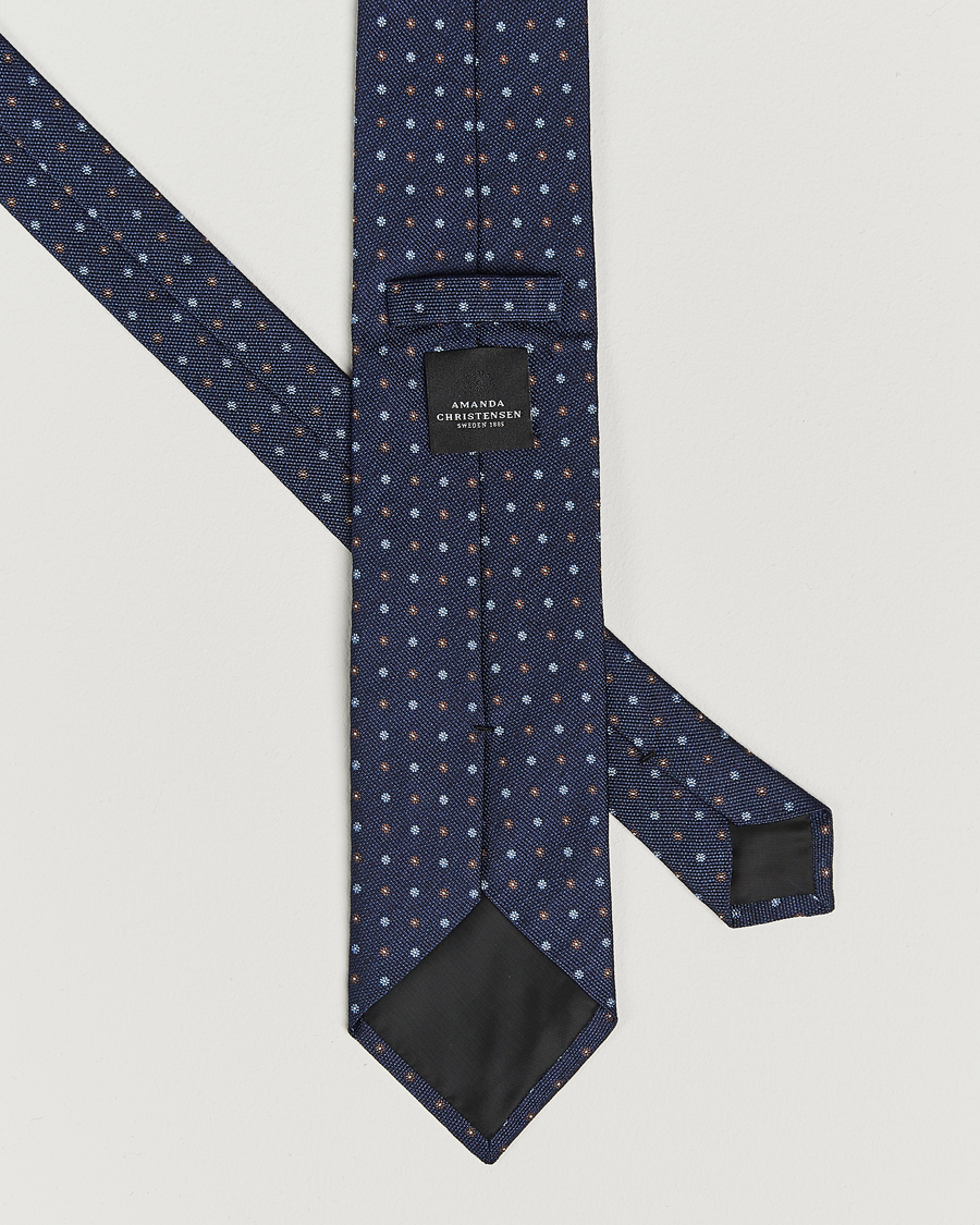 Mies | Amanda Christensen Silk Reps Printed Flower 8cm Tie Navy | Amanda Christensen | Silk Reps Printed Flower 8cm Tie Navy