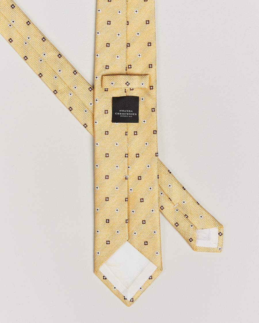 Mies | Amanda Christensen Silk/Linen Printed Flower 8cm Tie Yellow | Amanda Christensen | Silk/Linen Printed Flower 8cm Tie Yellow