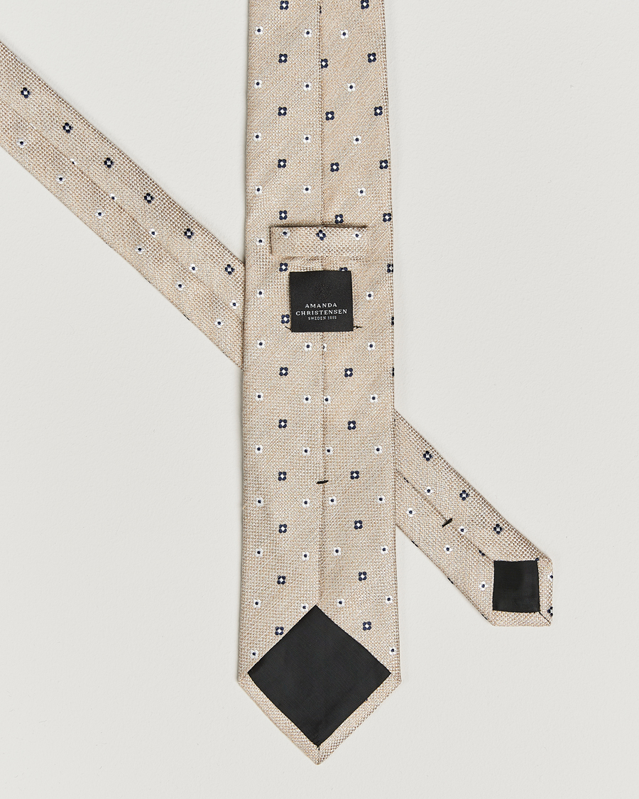 Mies | Amanda Christensen Silk/Linen Printed Flower 8cm Tie Sand | Amanda Christensen | Silk/Linen Printed Flower 8cm Tie Sand