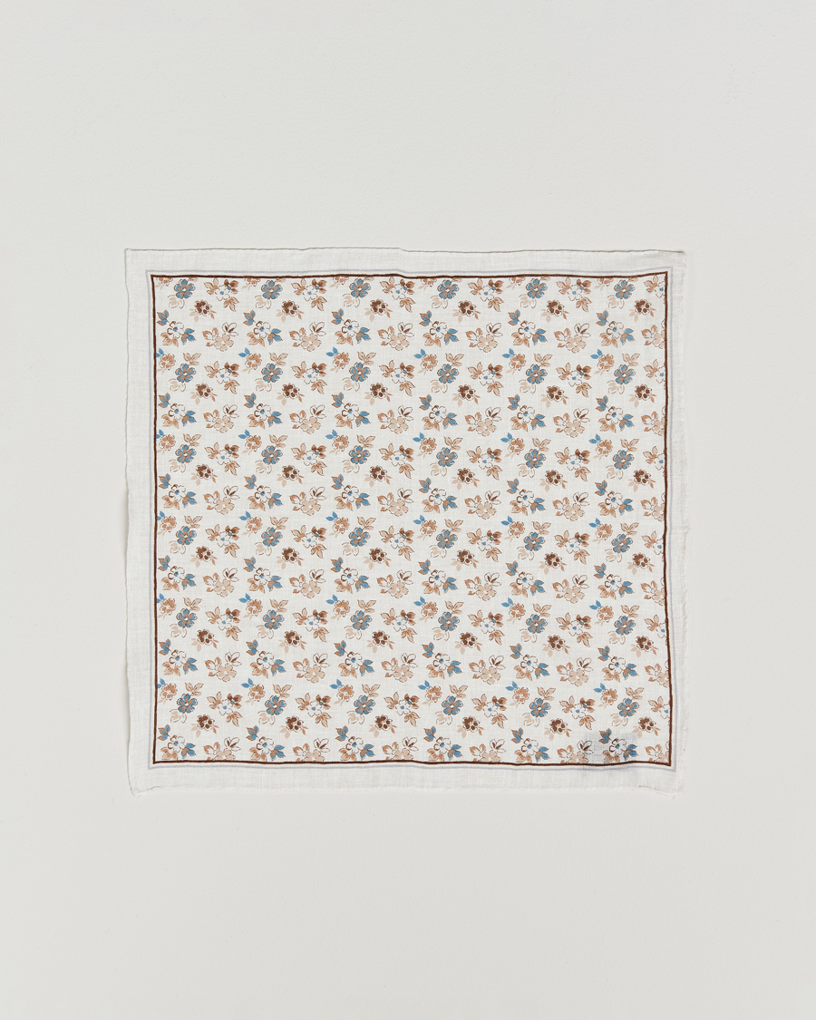 Mies | Amanda Christensen Linen Printed Flower Pocket Square Cream | Amanda Christensen | Linen Printed Flower Pocket Square Cream
