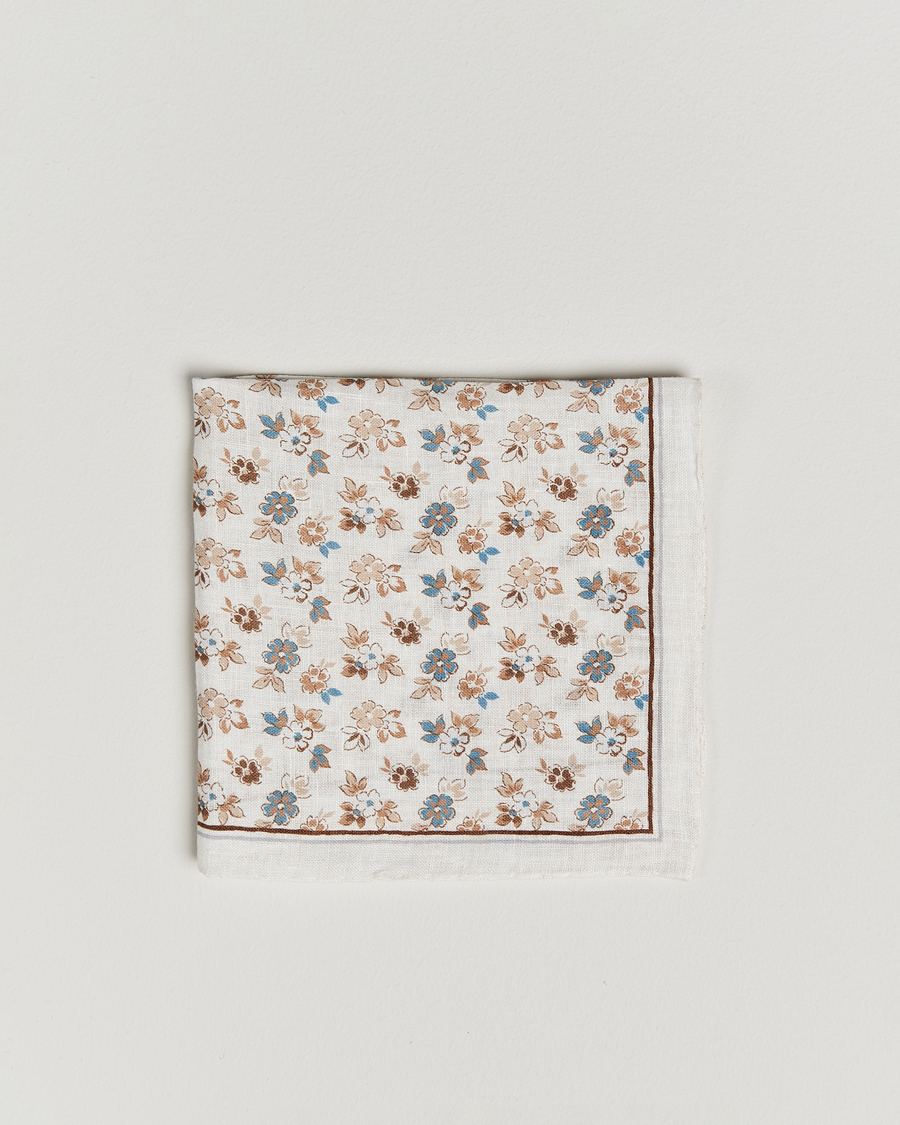 Mies | Amanda Christensen Linen Printed Flower Pocket Square Cream | Amanda Christensen | Linen Printed Flower Pocket Square Cream