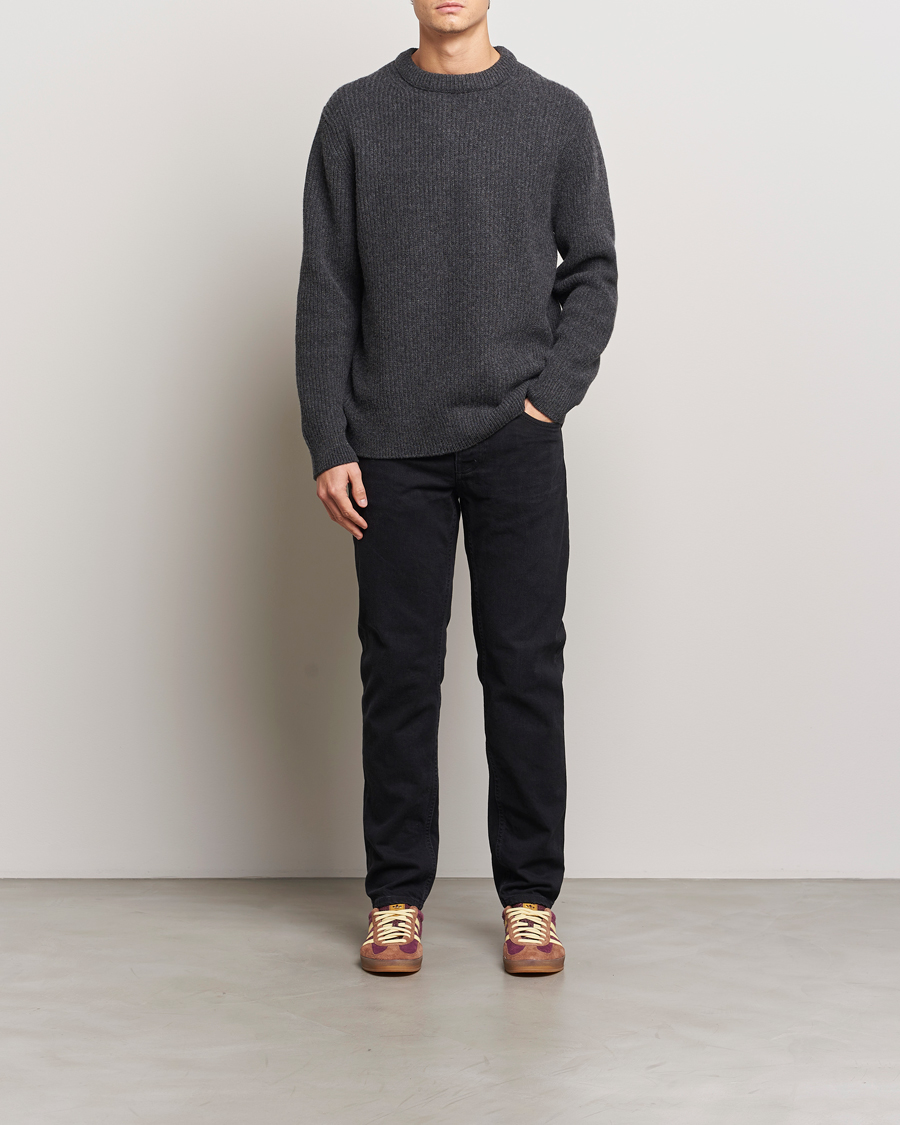 Mies | Puserot | Nudie Jeans | August Wool Rib Knitted Sweater Antracite Melange