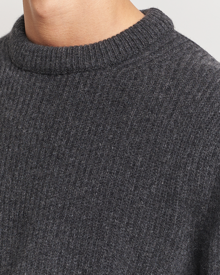 Mies | Puserot | Nudie Jeans | August Wool Rib Knitted Sweater Antracite Melange